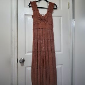 Max Studio Women’s Sleeveless Mesh Maxi Dress in Cedrwood, size L